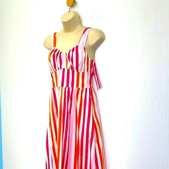 H&M - NWT Bright Colorful Stripe Spaghetti Strap MIDI Dress Size Small - Picture 7 of 12